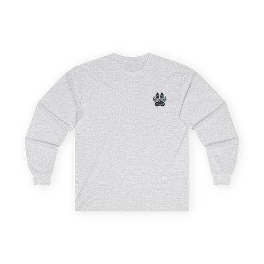 Long Sleeve Tee — Paw Print Beach Scene "Custom Pawz Studio" Graphic