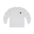 Long Sleeve Tee — Paw Print Beach Scene "Custom Pawz Studio" Graphic
