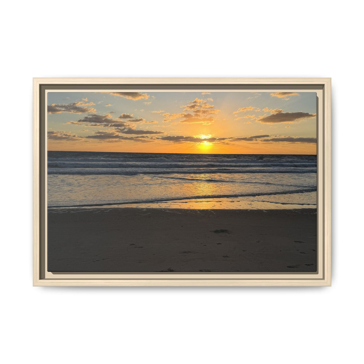Framed Matte Canvas Sunrise  Beach Wall Art - Ocean Sunrise Photography