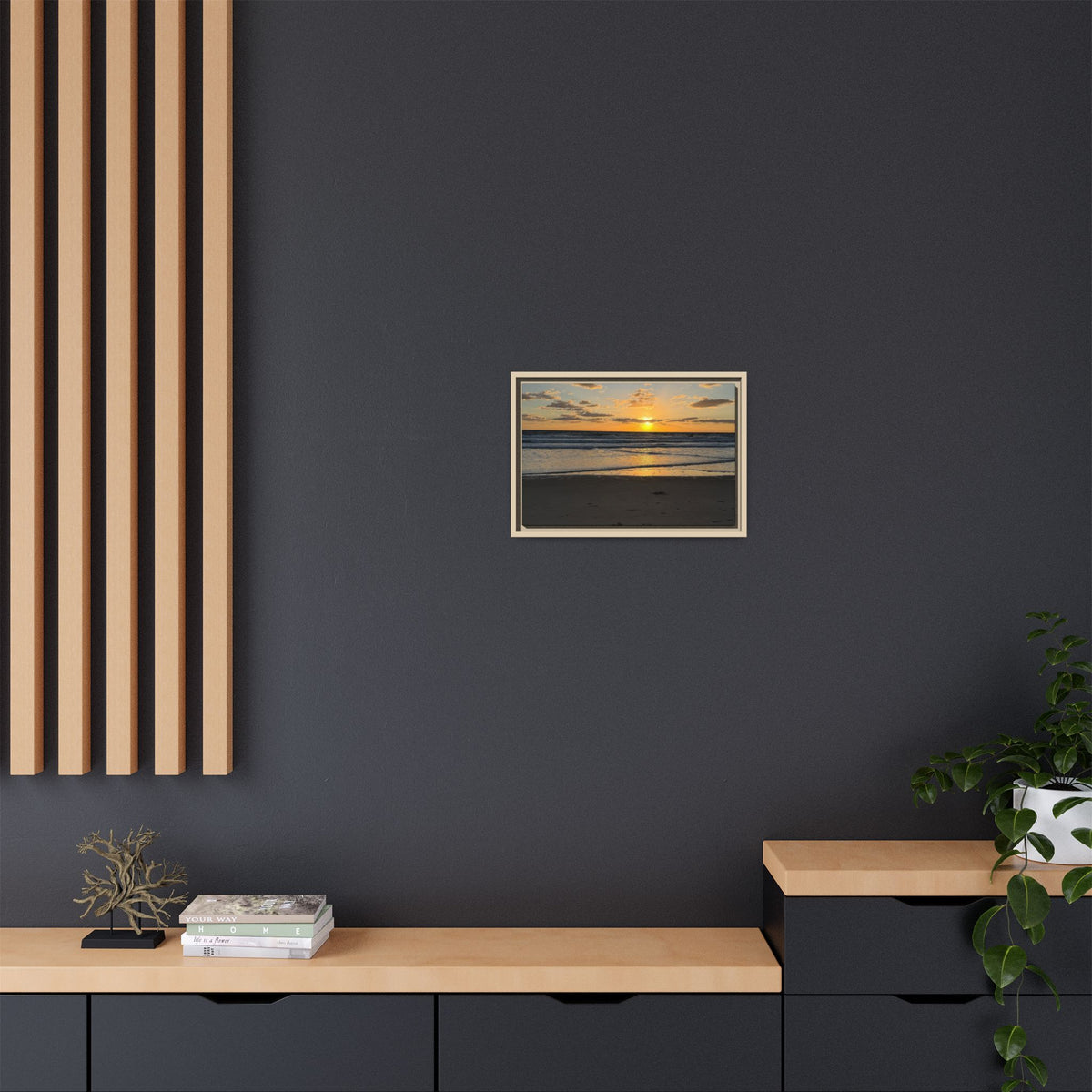 Framed Matte Canvas Sunrise  Beach Wall Art - Ocean Sunrise Photography