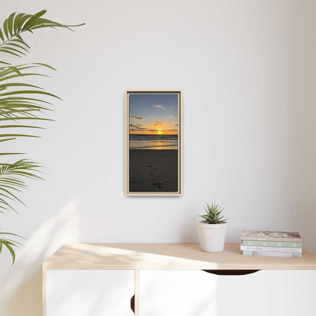 Framed Matte Canvas Sunrise  Beach Wall Art - Ocean Sunrise Photography