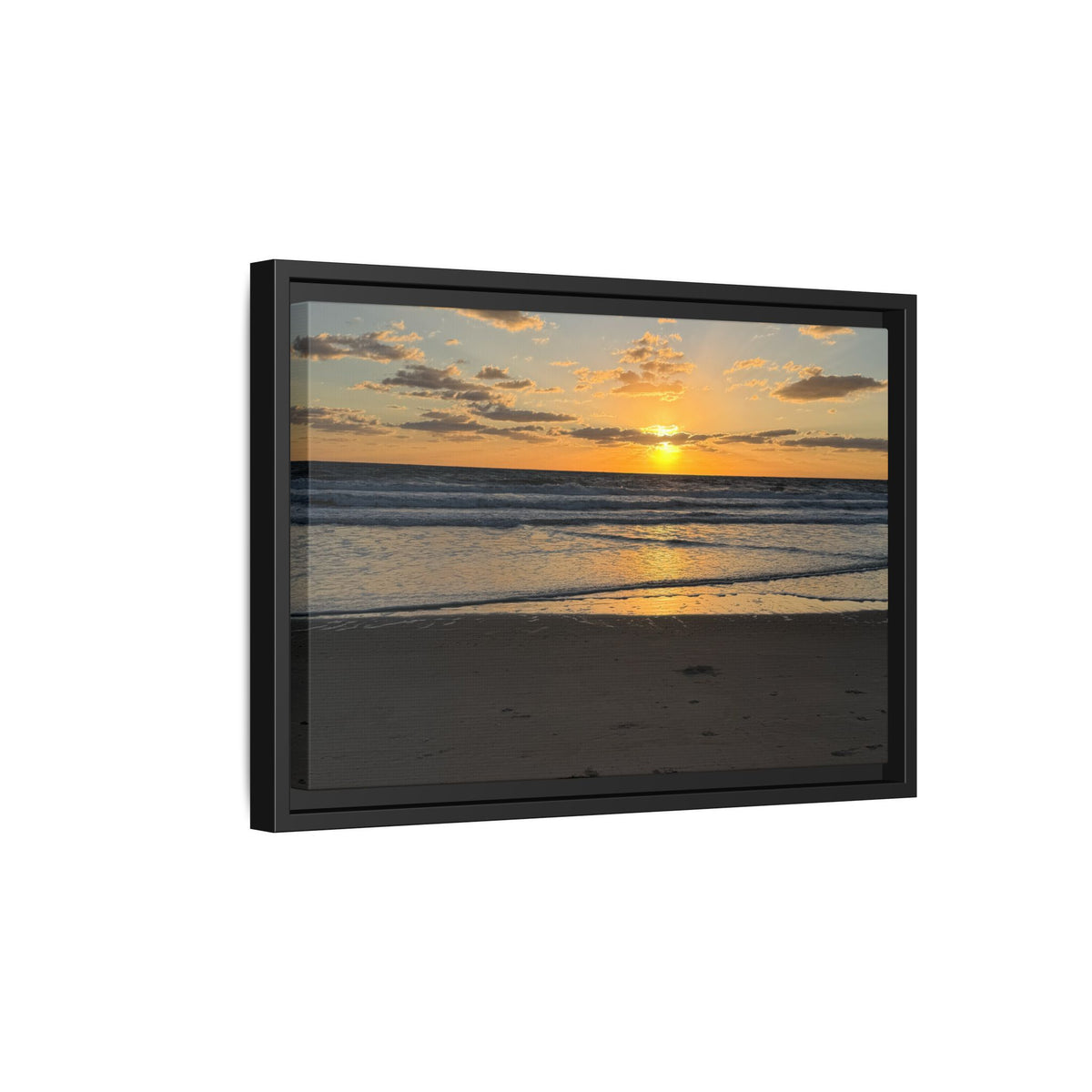 Framed Matte Canvas Sunrise  Beach Wall Art - Ocean Sunrise Photography