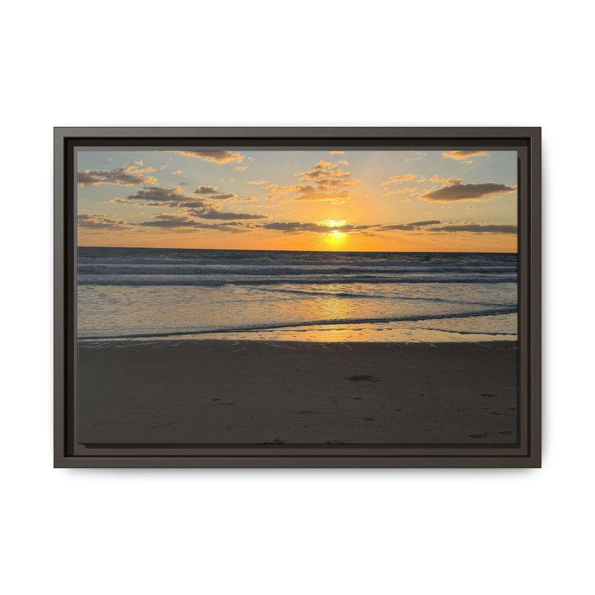 Framed Matte Canvas Sunrise  Beach Wall Art - Ocean Sunrise Photography