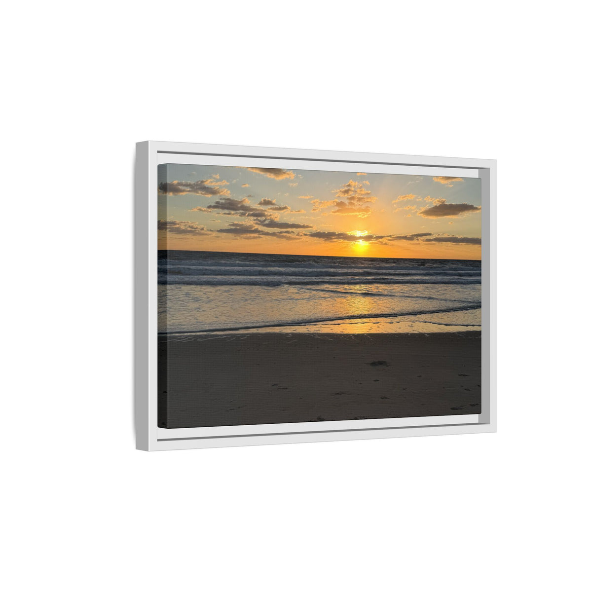 Framed Matte Canvas Sunrise  Beach Wall Art - Ocean Sunrise Photography