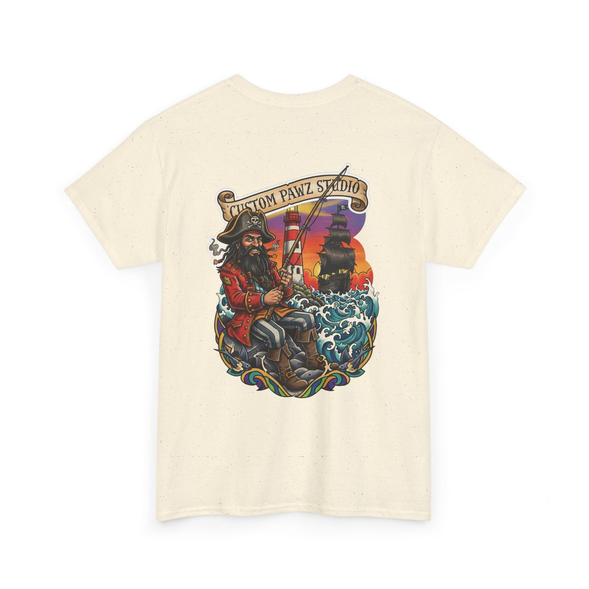 Pirate Ship Graphic Tee — 'Custom Pawz Studio' Vintage Captain Design
