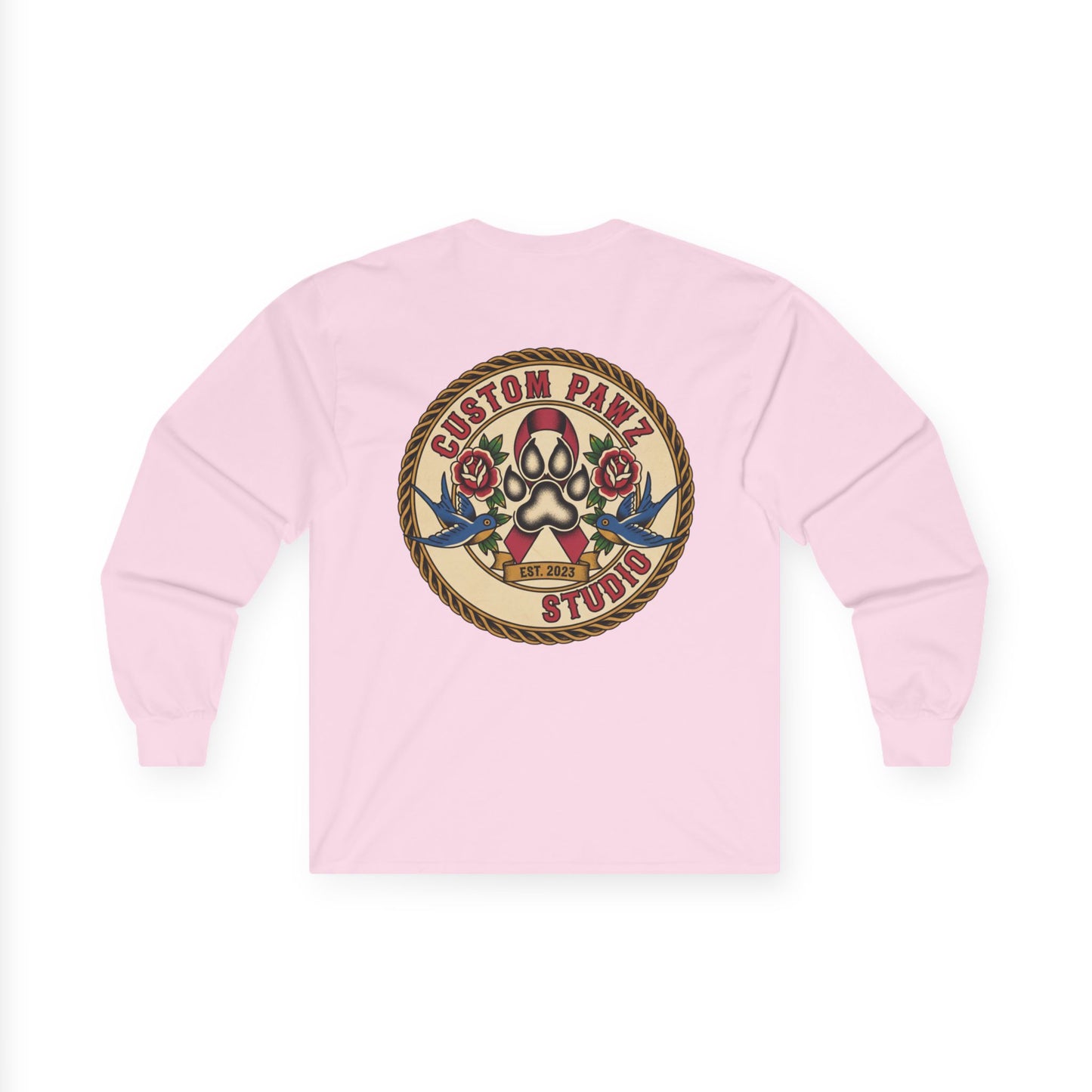 Long Sleeve Tee — Custom Paws Studio Breast Cancer Logo