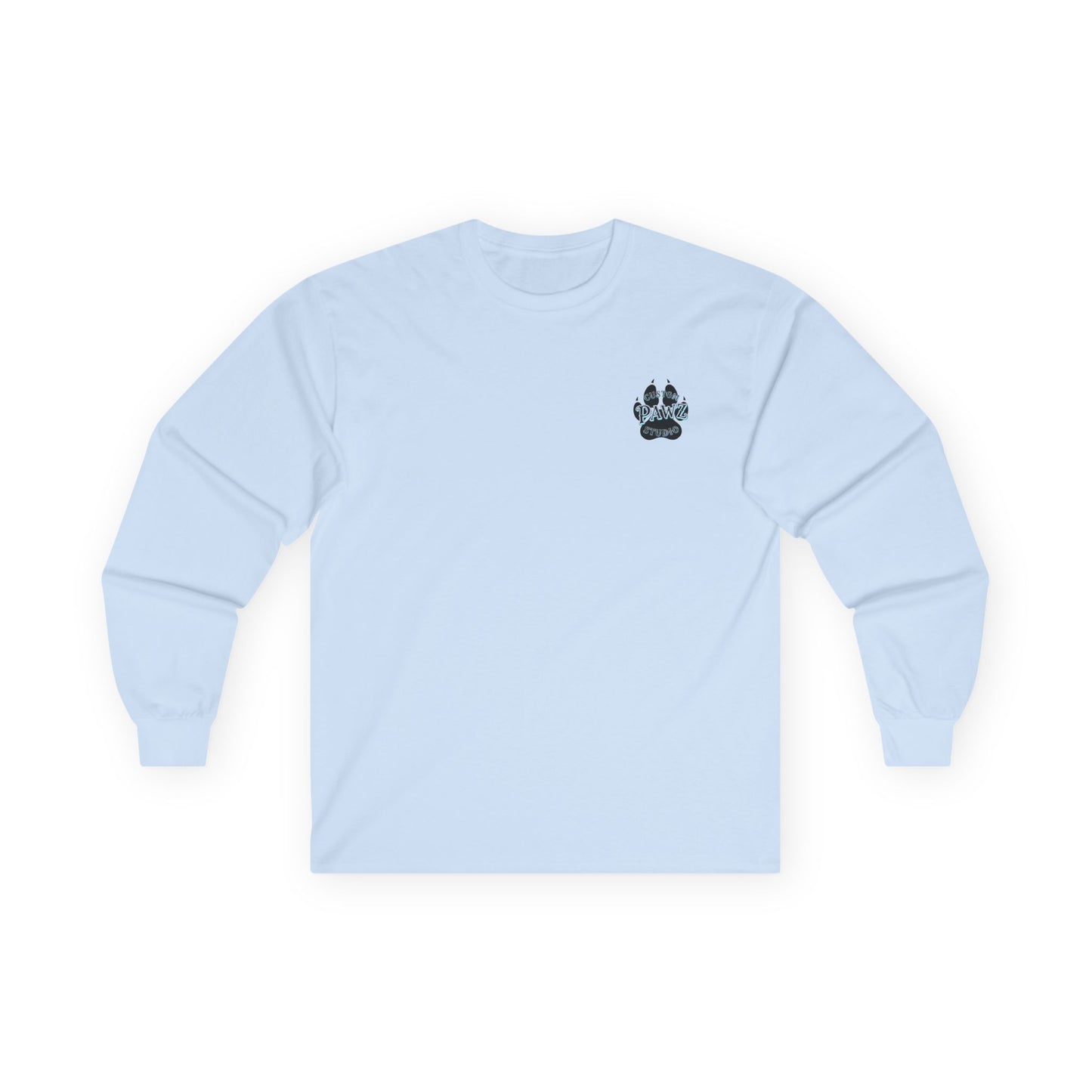 Long Sleeve Tee — Paw Print Beach Scene "Custom Pawz Studio" Graphic