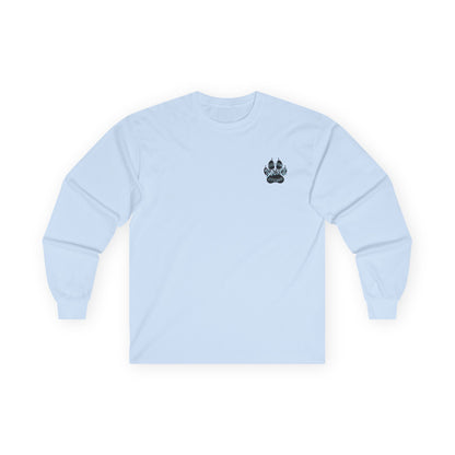 Long Sleeve Tee — Paw Print Beach Scene "Custom Pawz Studio" Graphic
