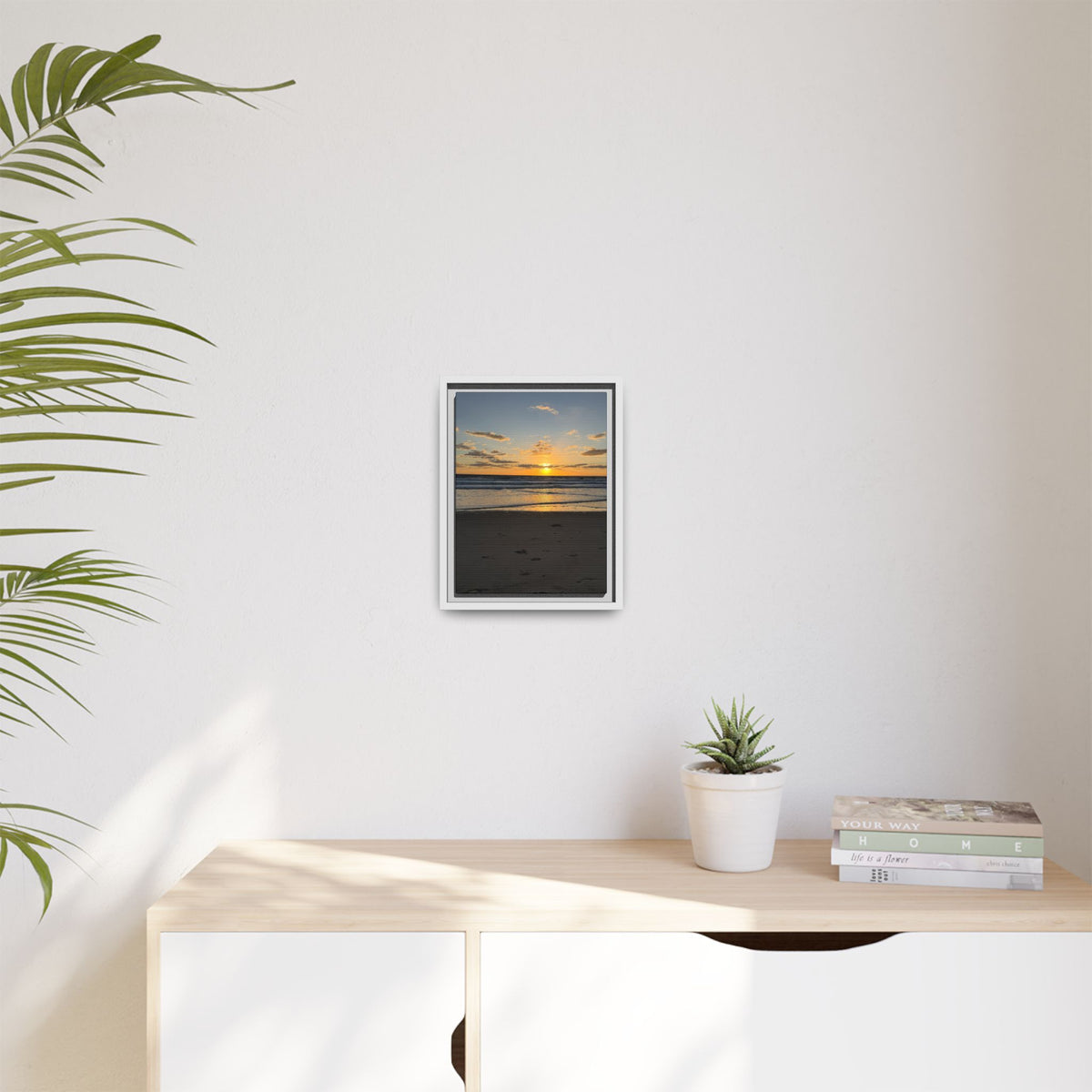 Framed Matte Canvas Sunrise  Beach Wall Art - Ocean Sunrise Photography
