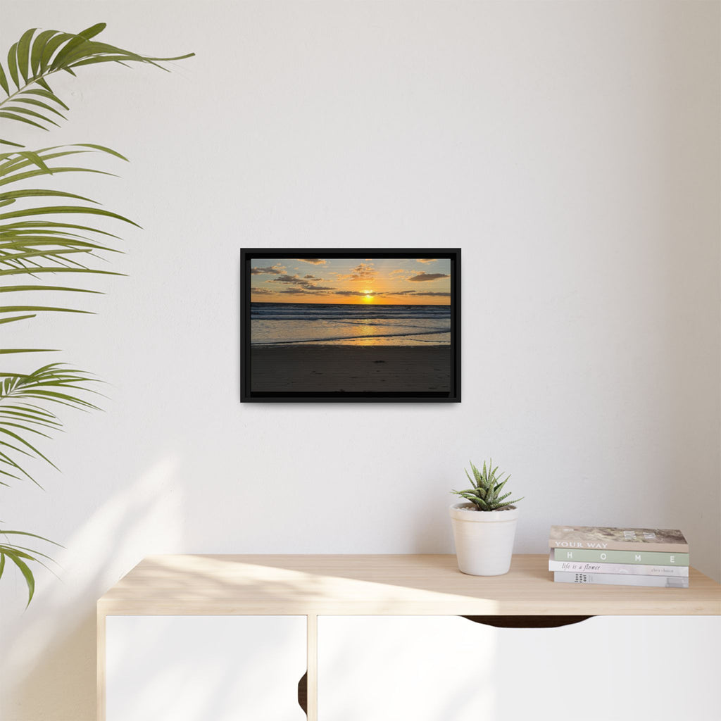 Framed Matte Canvas Sunrise  Beach Wall Art - Ocean Sunrise Photography