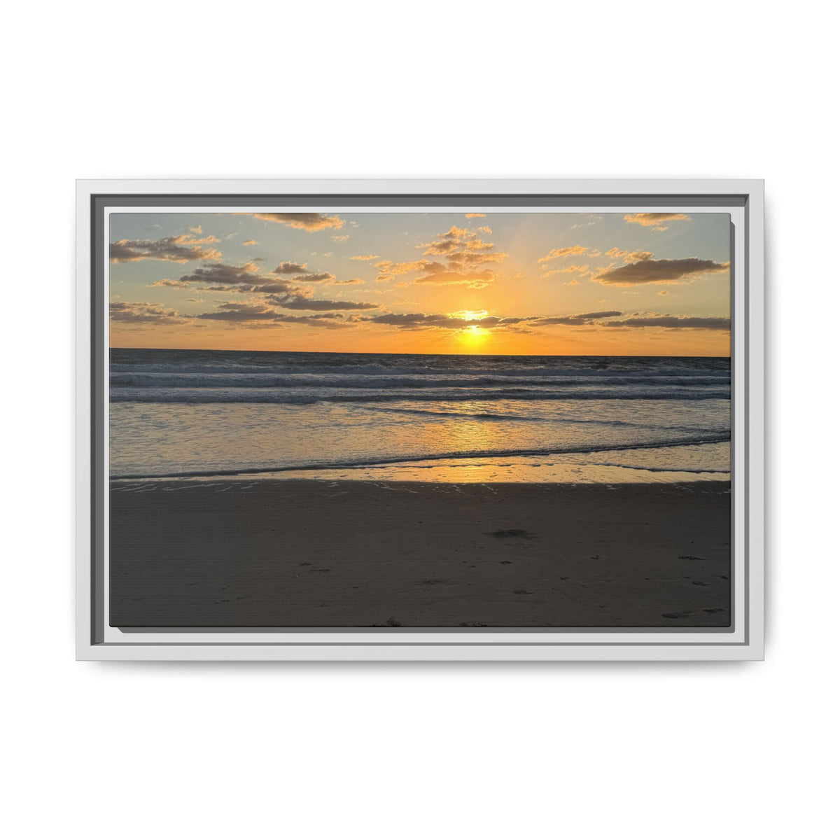 Framed Matte Canvas Sunrise  Beach Wall Art - Ocean Sunrise Photography