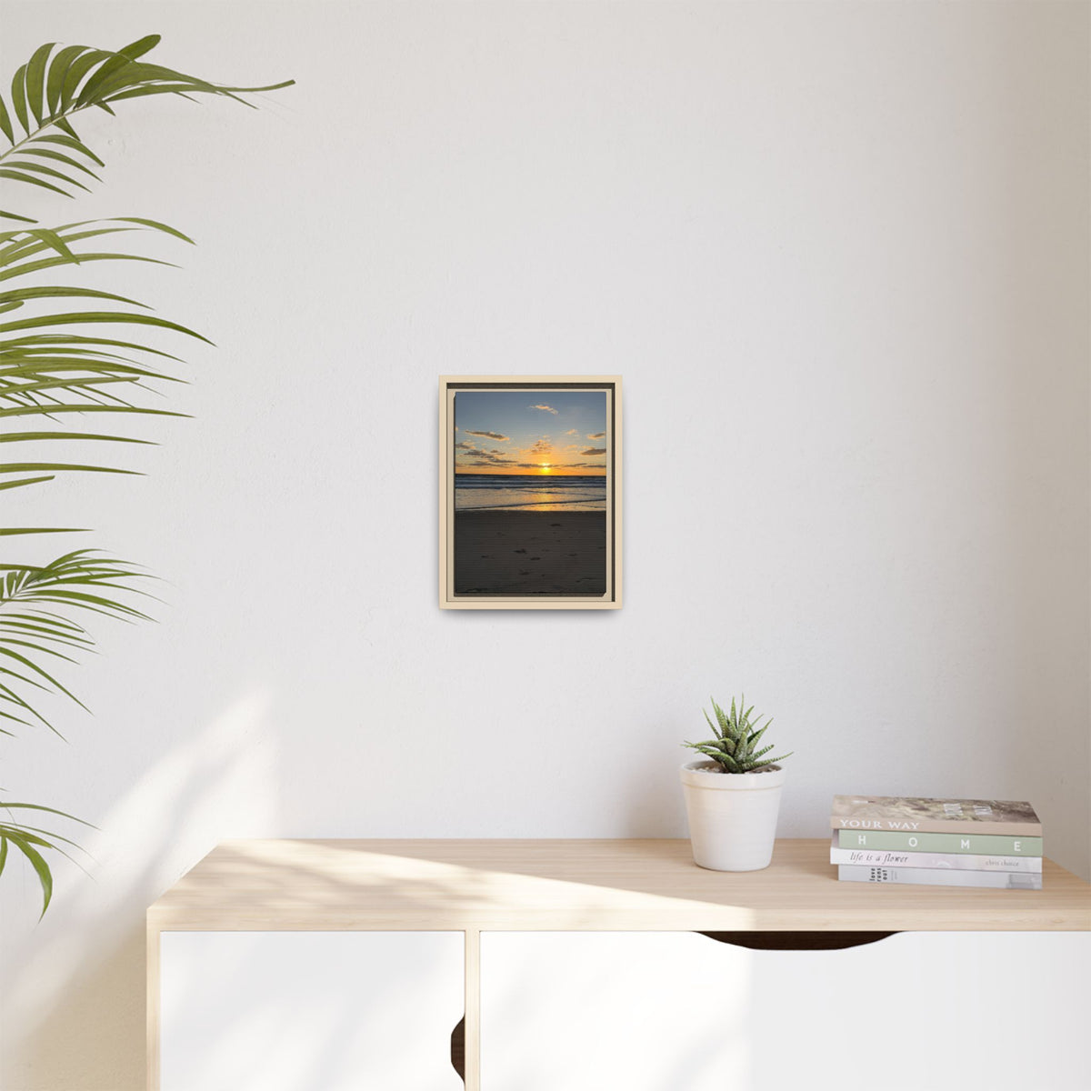 Framed Matte Canvas Sunrise  Beach Wall Art - Ocean Sunrise Photography