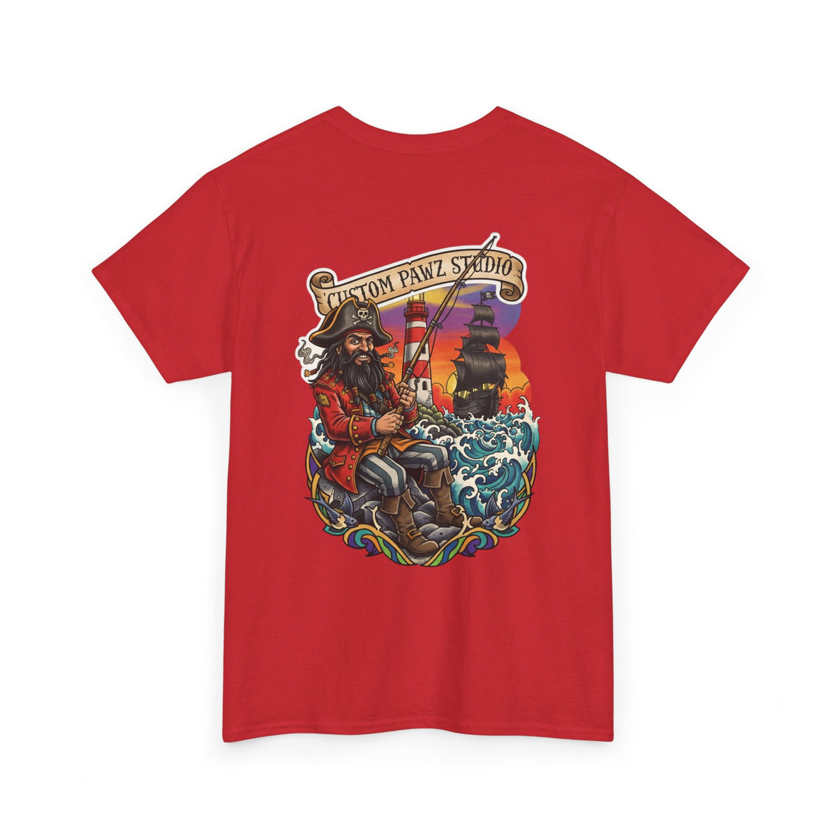 Pirate Ship Graphic Tee — 'Custom Pawz Studio' Vintage Captain Design