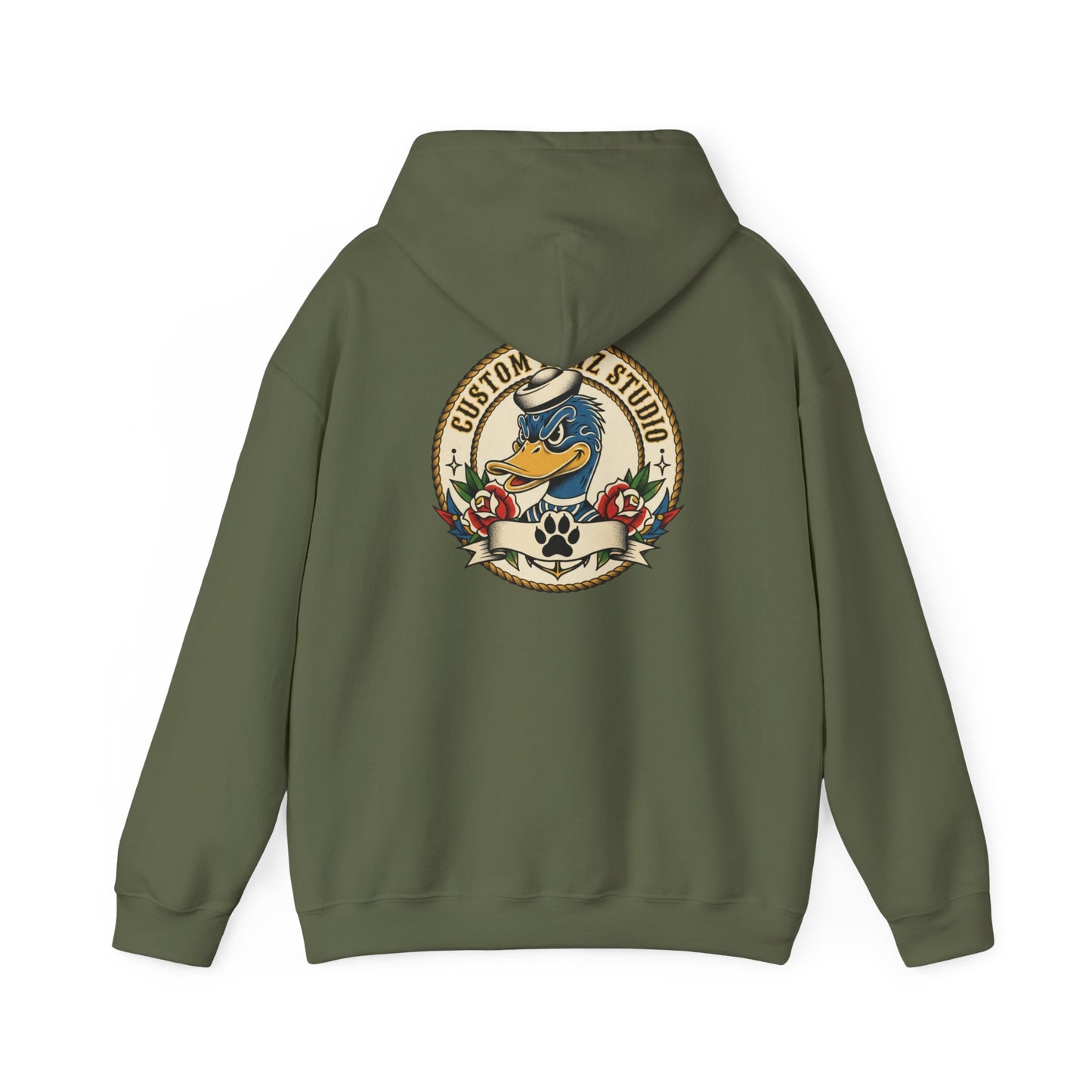 Duck Crest Hoodie – Vintage Tattoo-Style Duck Logo Sweatshirt