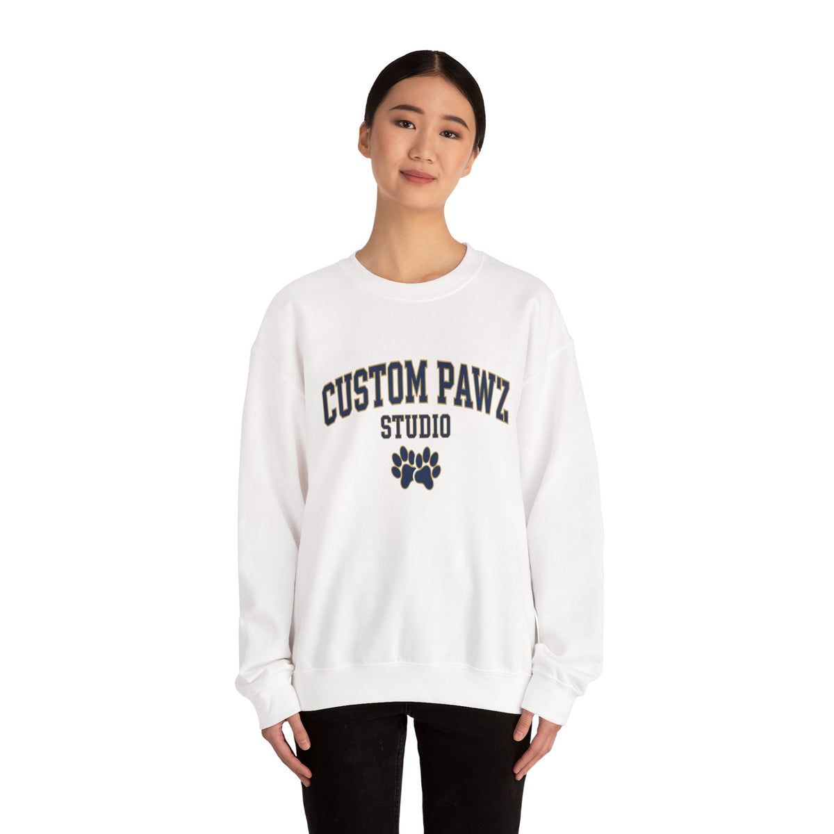 Crewneck Sweatshirt - "Custom Pawz Studio" Graphic with Paw Print