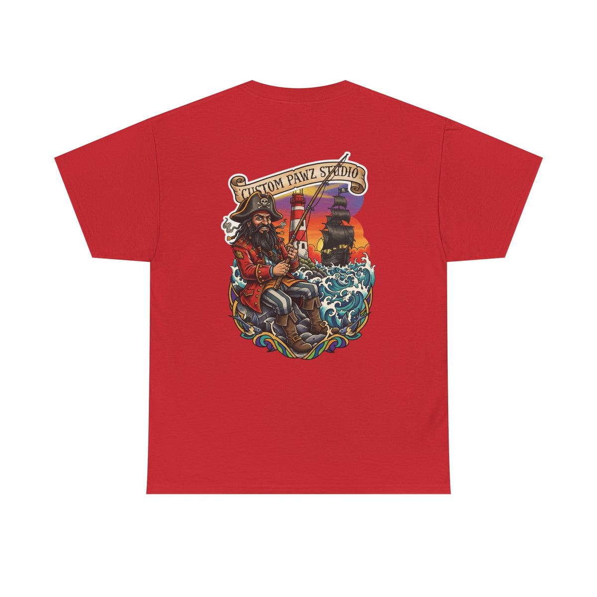 Pirate Ship Graphic Tee — 'Custom Pawz Studio' Vintage Captain Design