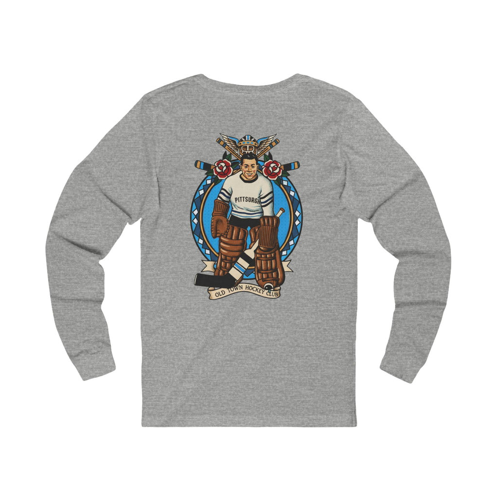Vintage Hockey Goalie Long Sleeve Tee — Classic Paw Crest Design