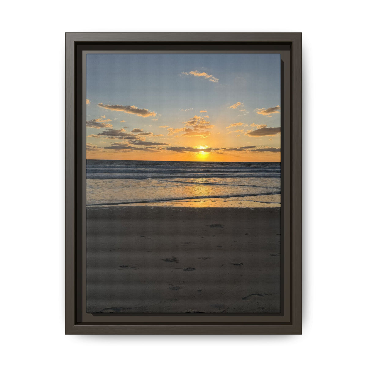 Framed Matte Canvas Sunrise  Beach Wall Art - Ocean Sunrise Photography