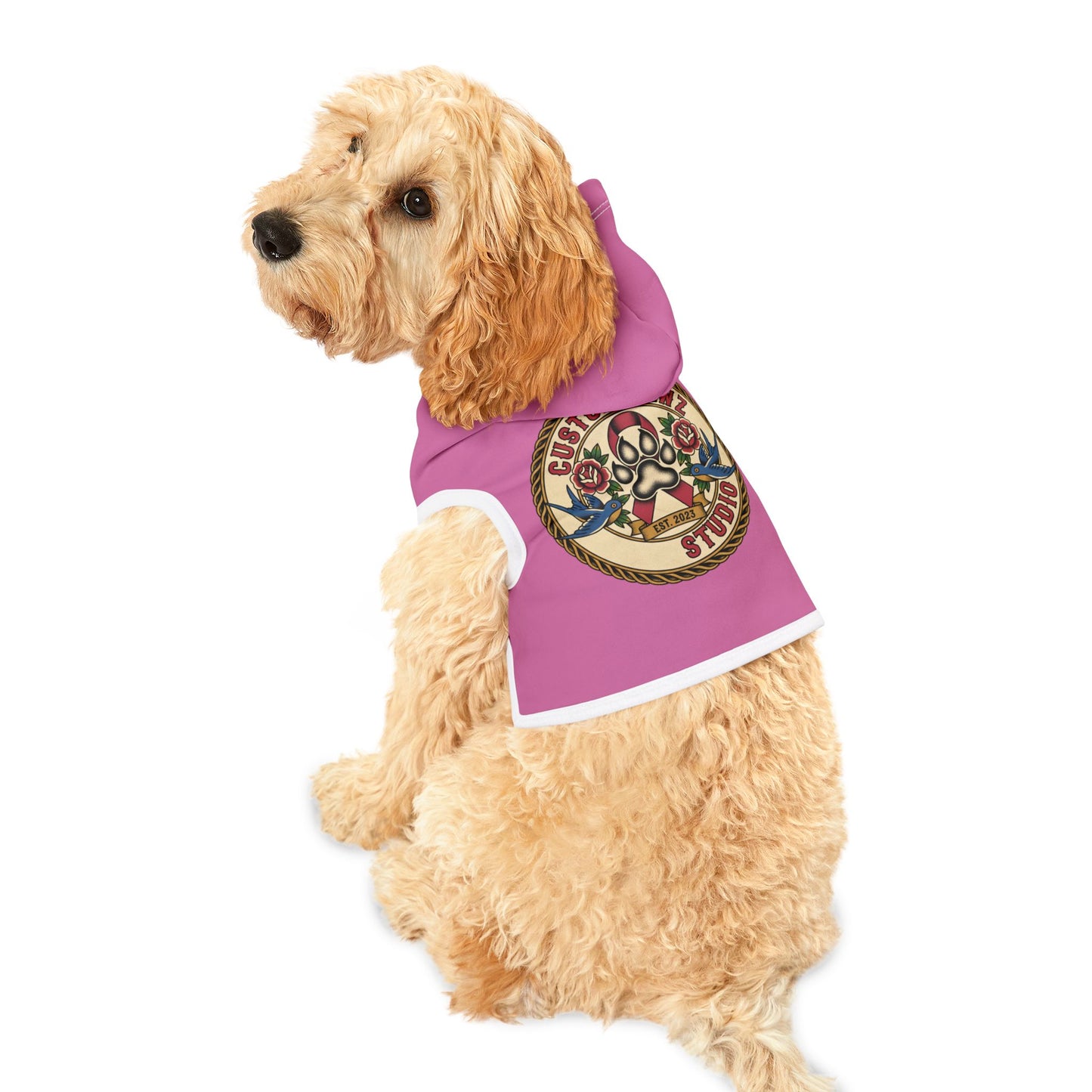 Pink Pet Hoodie with Custom Paw Studio Tattoo Logo