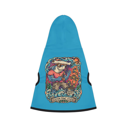 Blue Pet Hoodie with Surfing Shark Graphic — Custom Pawz Studio Dog Sweatshirt