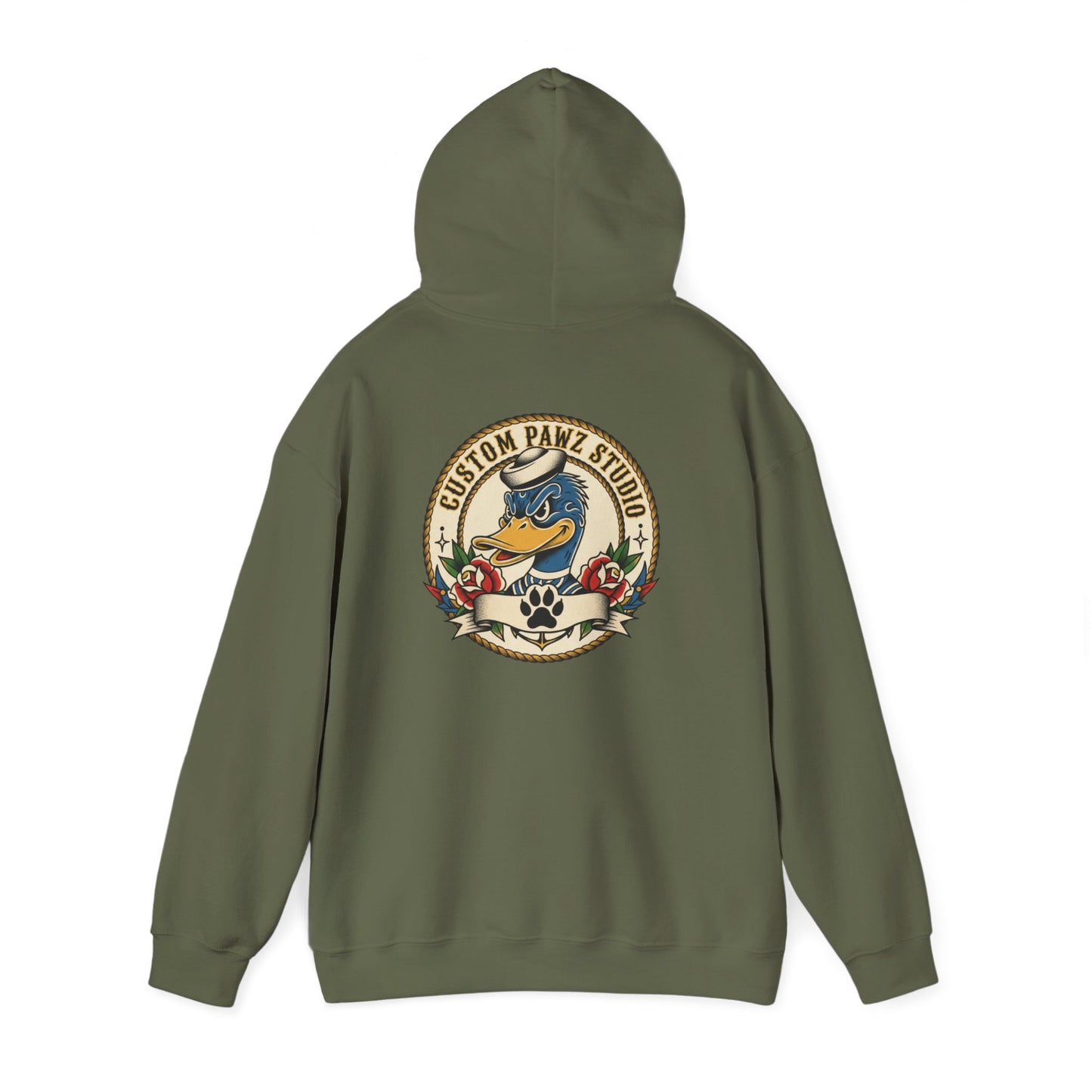 Duck Crest Hoodie – Vintage Tattoo-Style Duck Logo Sweatshirt