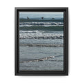 Framed Beach Canvas Print — Pelicans  Over Ocean Waves