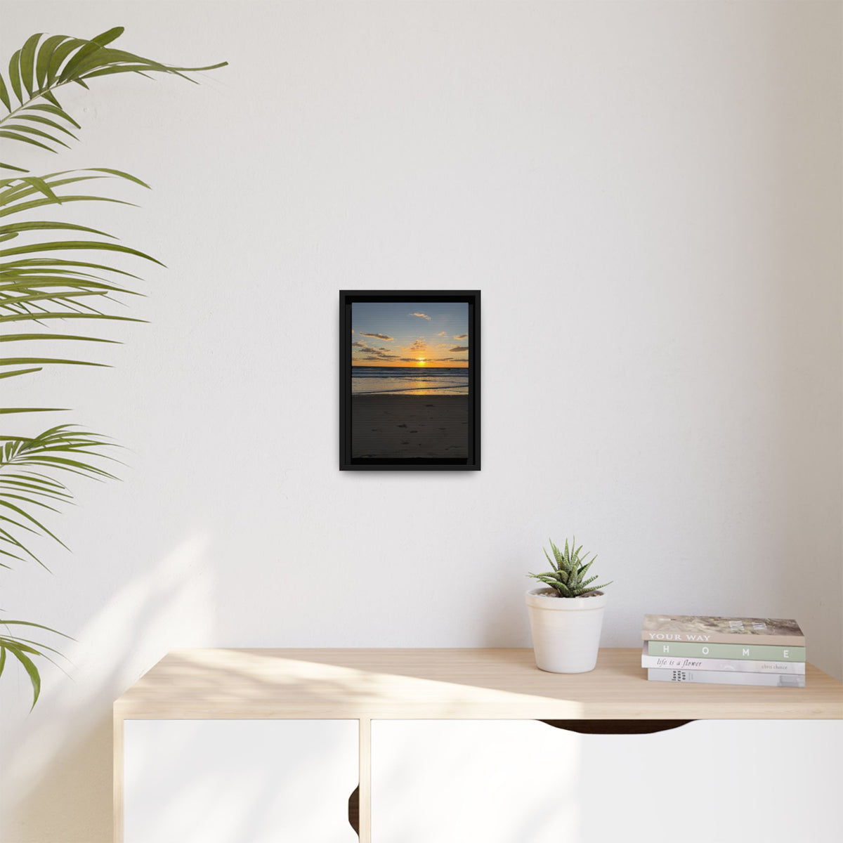 Framed Matte Canvas Sunrise  Beach Wall Art - Ocean Sunrise Photography