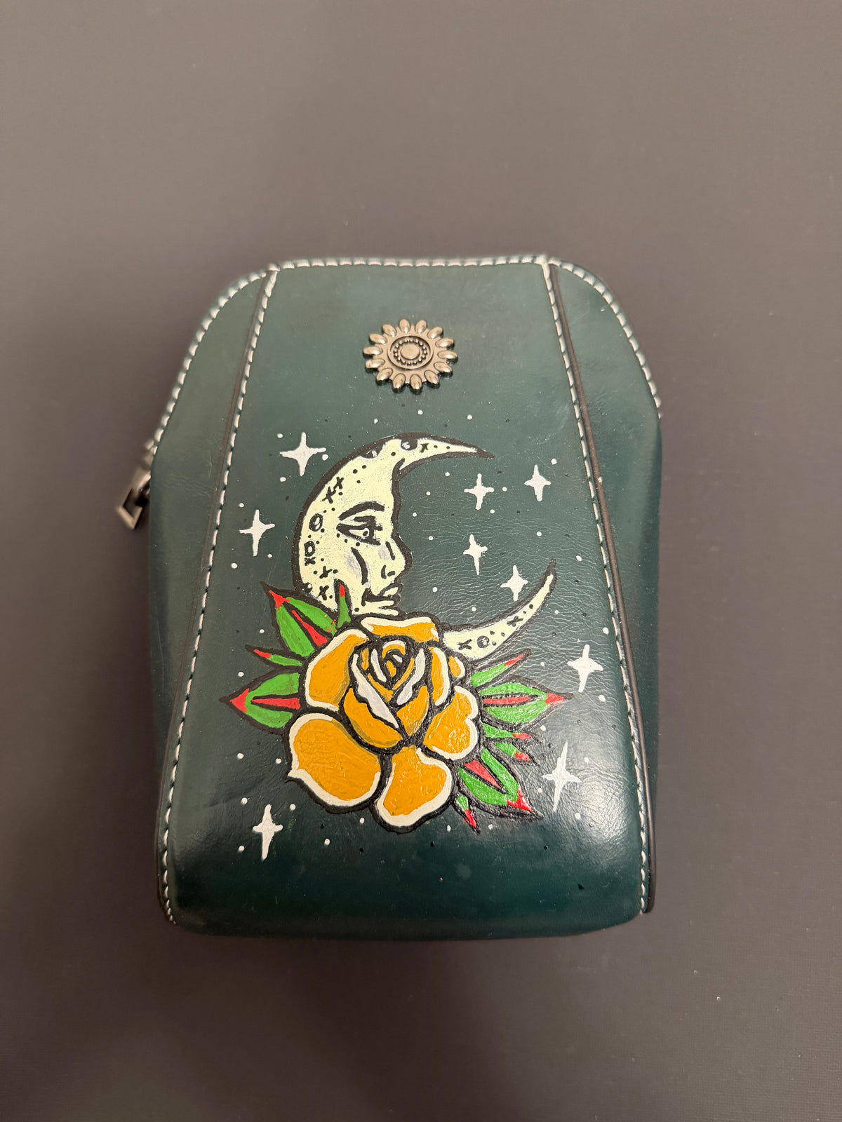 Custom rose and moon painted bag