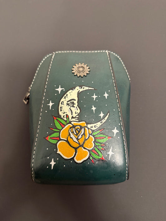 Custom rose and moon painted bag